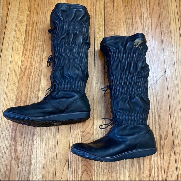 Sorel Shoes - SOREL Black Leather Ruched Winter Boots